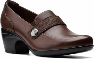 Clarks 25cm pumps heel 6cm dark brown soft sole leather Loafer office boots formal sandals RRR81