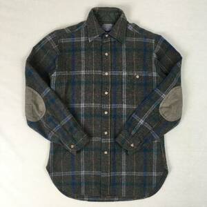 【70s】PENDLETON ペンドルトン 米国製 ウールシャツ Sサイズ グレー チェック柄 70年代 長袖 エルボーパッチ