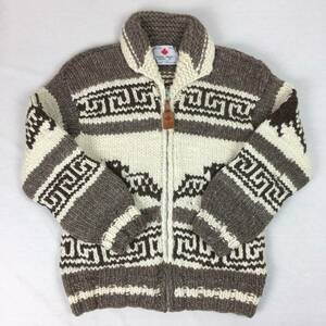 CANADIAN SWEATER カナダ製 カウチン サンダーバード柄 ウール ニット 肉厚 ジップアップ