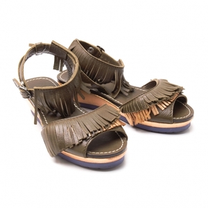  pleat pulley zPLEATS PLEASE leather fringe sandals tea 22 [ lady's ]