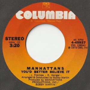 Manhattans You'd Better Believe It / Soul Train Columbia US 4-45927 201748 SOUL ソウル レコード 7インチ 45