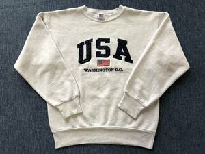 アメリカ製　90年代　スウェット　90s　Americanknitwear　1990年代　クルーネック　ヘザーグレー　刺繍ロゴ　ヴィンテージ　メイドインUSA