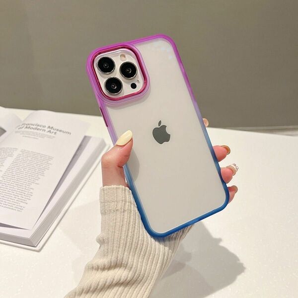 iPhone14pro ケース 耐衝撃　グラデーション 可愛い　ストラップあり　パープルブルー　紫　青ニュー　アイフォーン