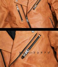 【ケーリーフショップ】ハレーバイクレザージャケット 上品　本革 高級牛革　ライダースジャケット 革ジャン Ｓ～4XL　秋冬　ブラウン_画像7