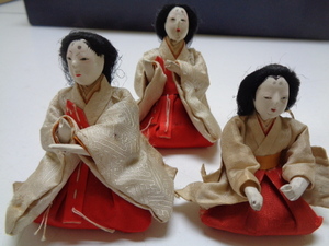 C460-60 時代雛人形 三人官女 人毛 節句人形 日本人形 アンティーク