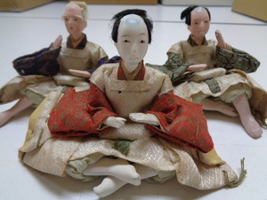 C471-60 時代雛人形 三人囃子 人毛 節句人形 日本人形 アンティーク