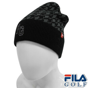 フィラ ゴルフ FILA GOLF ニットキャップ 千鳥格子 黒 グレー FG ロゴがお洒落