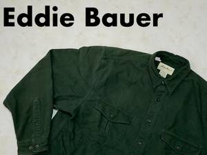 ☆送料無料☆ Eddie Bauer エディーバウアー USA直輸入 古着 長袖 ダブルフラップポケット シャモアクロス シャツ メンズ L TALL グリーン