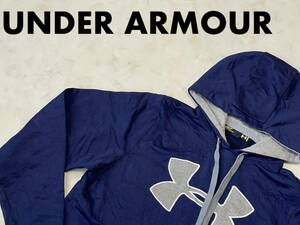 ☆送料無料☆ UNDER ARMOUR アンダーアーマー USA直輸入 古着 プルオーバー ロゴ 裏起毛 パーカー メンズ SM ネイビー トップス 中古 即決