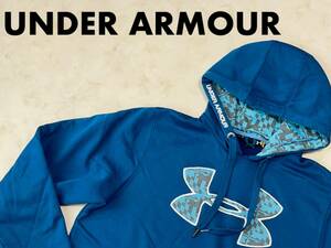 ☆送料無料☆ UNDER ARMOUR アンダーアーマー USA直輸入 古着 プルオーバー ロゴ パーカー 裏起毛 レディース MD ブルー トップス 中古