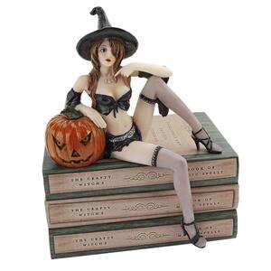 ハロウィーンの誘惑 棚に座る魔女の像 -ハロウィンの小道具 彫像 彫刻 置物/ 魔法使い ウィッチ（輸入品