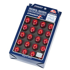 RAYS Rays duralumin lock & nut M12×P1.25 L42 red strut type (5H for 20ps.@) 19HEX nut 16 piece + lock 4 piece, adaptor 
