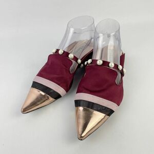 ana kaloni 39 24.5 Flat туфли-лодочки атлас жемчуг сетка wine red /ZB102