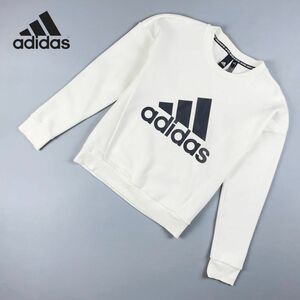 美品 adidas アディダス ビッグロゴプリント クルーネック スウェットトレーナー レディース トップス 長袖 白 ホワイト サイズS*ZB251