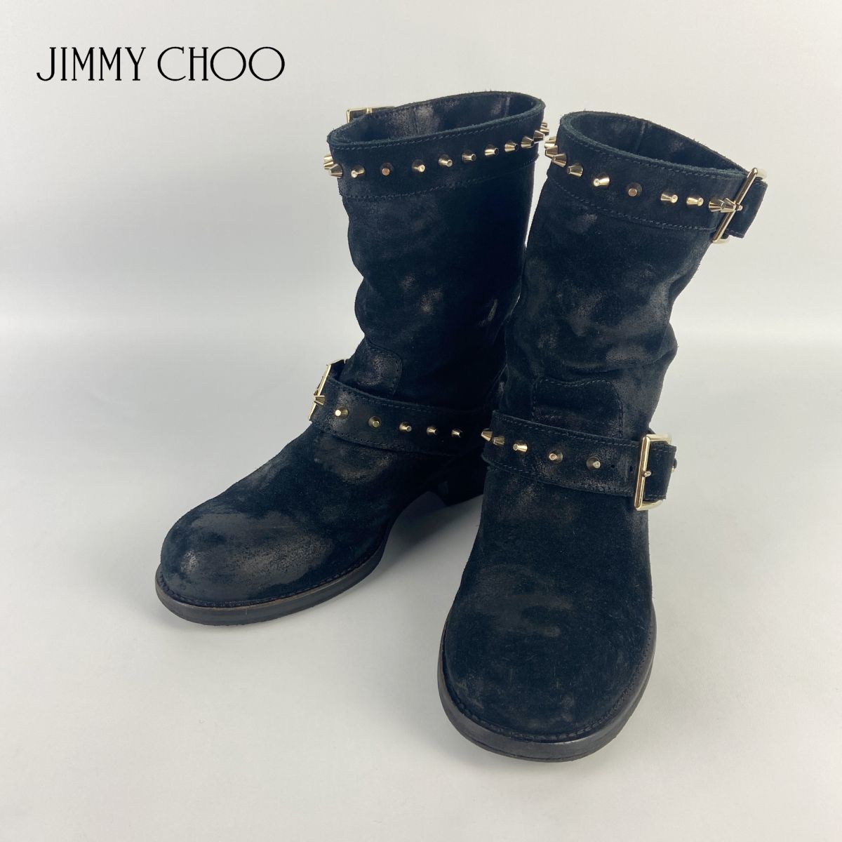 黒タタキSL/朱天黒 JIMMY CHOO 36 23.0 スエードレザーブーツ 本革 黒/ZB212 