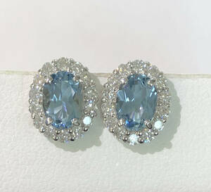  new goods unused PT900 natural aquamarine 0.60ct 0.64ct natural diamond 0.26ct 0.26ct earrings approximately 2.4g