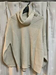  superior article [TOPSHOP/ top shop ]ta-toru neck long sleeve knitted * sweater /M* low gauge * beige * lady's *USED