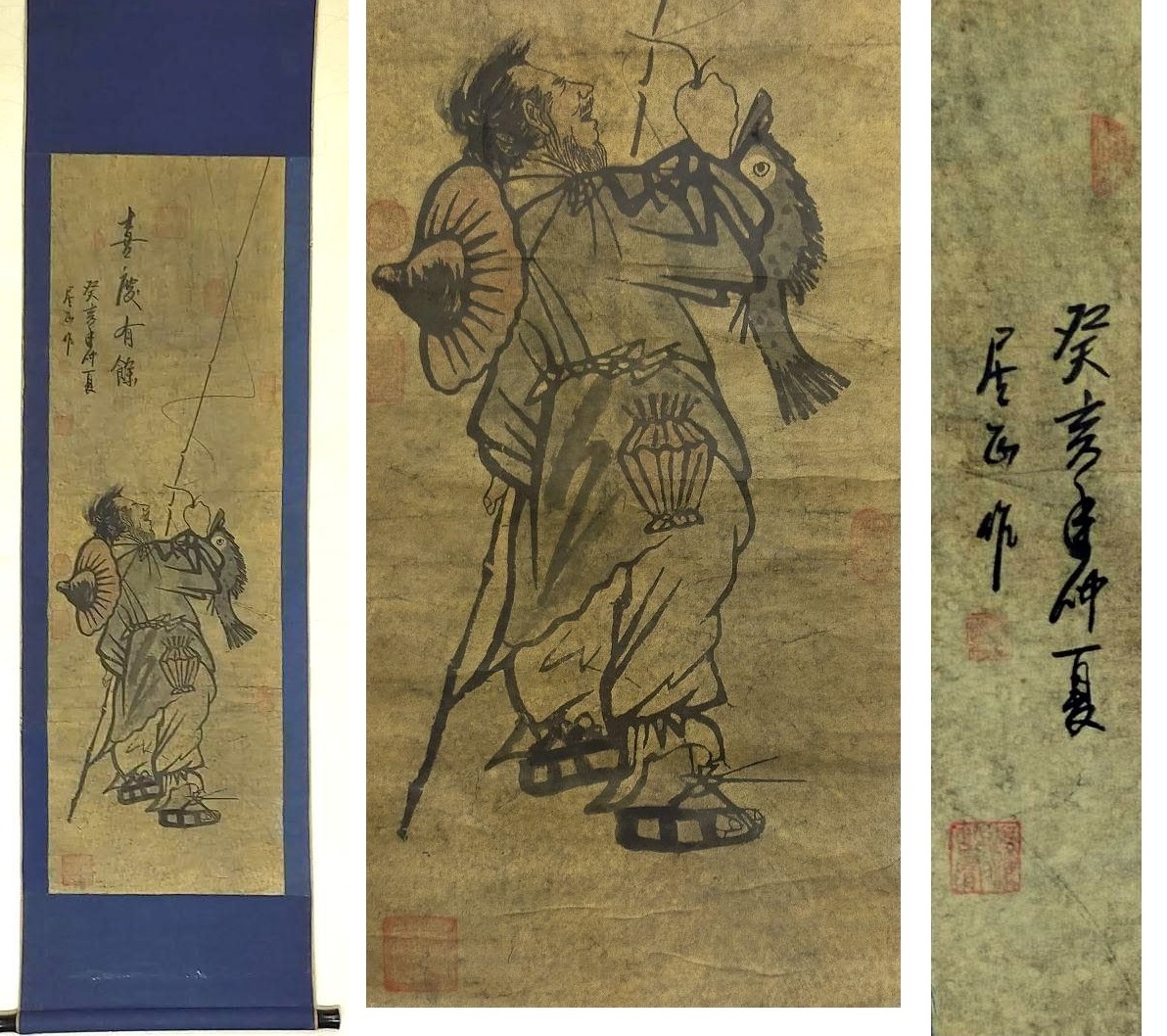 ◎Free shipping◎Kurakura◎ Very old hanging scroll, Chinese figure, hanging scroll, Fisherman ◎ 230131 M S63 Antique, antique, Chinese, retro, antique, Painting, Japanese painting, person, Bodhisattva