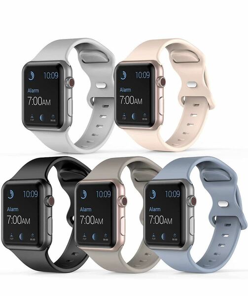 5本セットApple Watch交換バンド シリコン製 スポーツバンド38/40/41mm Apple Watch Series 8/7/6/5/4/3/2/1/SE対応 5色　柔らか