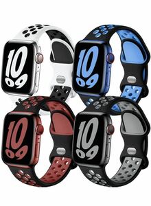 4本セットアップルウォッチ バンド AppleWatch バンド　全シリーズ対応 スポーツ 軽量 シリコン ラバー スポーツ 穴あき 交換42/44/45/49mm