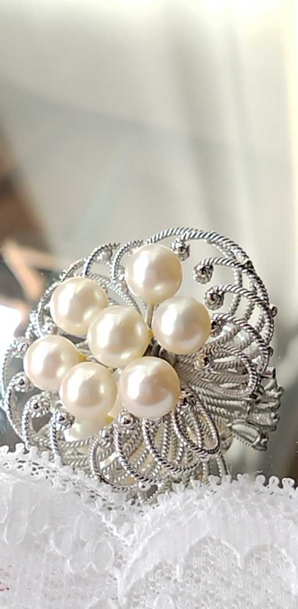 ☆925シルバー(銀製) 本真珠ブローチ（アコヤ真珠)５粒真珠のブローチ 