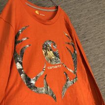 カーハート　長袖Tシャツ　ロンT　迷彩　カモフラ　デカロゴ　アニマル　11 古着　入手困難　激レア　希少 人気　オレンジ　鹿の角　落ち葉_画像9