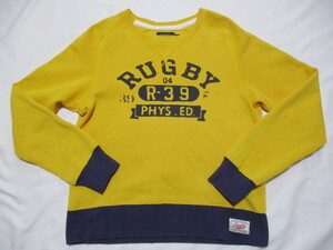 RUGBY Ralph Lauren front V two-tone freedom damage processing sweat yellow × navy blue M