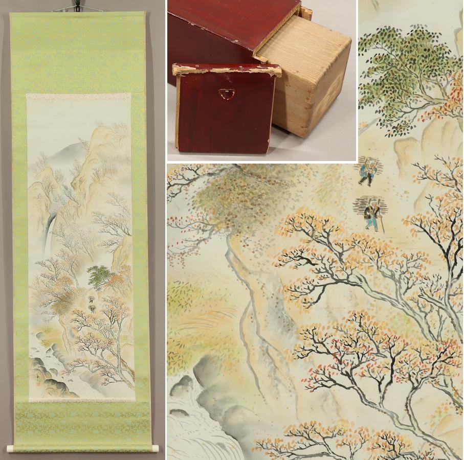 未使用品】掛軸 高原光嶺『菊花図』秋の掛軸 絹本 桐箱付 掛け軸