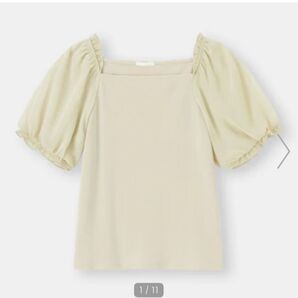 GU ジーユー シェアボリュームスリーブT 半袖 ベージュ スクエアネック トップス 半袖