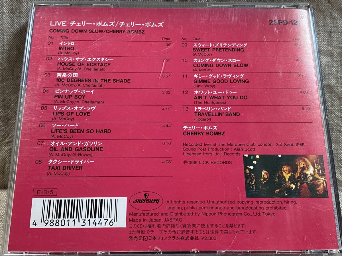CHERRY BOMBZ - COMING DOWN SLOW 23PD-121 国内初版日本盤廃盤レア盤