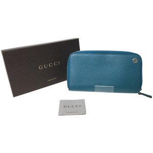 ▼▼ GUCCI グッチ アウトレット ラウンドジップ 長財布 インターロッキングG 449347 ブルーグリーン やや傷や汚れあり