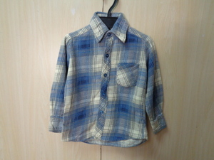 b856◆90's LOCOMOTION フランネルチェックシャツ◆ロコモーション size:4(kids) ネイビー系 綿コットン100% キッズ 子供服 トップス 5B