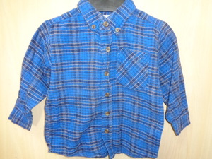 b342◆90s BASIC EDITIONS B.D.チェックフランネルシャツ◆ベーシックエディション size2T 子供服 青色系 綿100％ ゆうパケット発送 5B