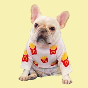 【Lサイズ】フレンチフライ ニット セーター フレブル パグ ポテト 犬服 ドッグウェア ペット用品 French Fries M Sweater