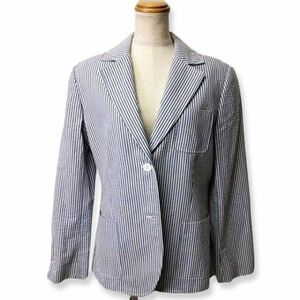 美品 ブルックスブラザーズ Brooks Brothers 夏仕様 シアサッカージャケット サックスブルー×ホワイト レディース8号/M相当 Y322