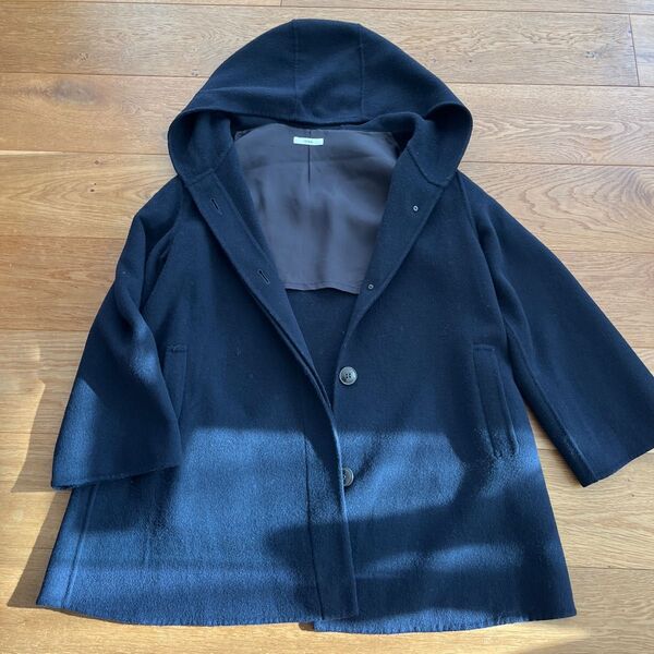 イエナ カシミア混 ウールフーディコート ネイビー