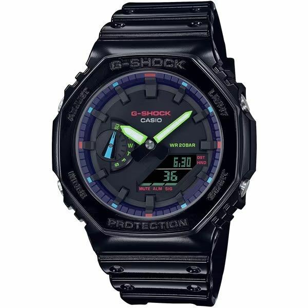 新製品 特価 新品 カシオ正規保証付き★G-SHOCK GA-2100RGB-1AJF [Virtual Rainbow] カシオーク メタリック 黒 メンズ腕時計