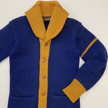 30s USA製 VINTAGE BRADLEY KNIT WEAR ショールカラー ローゲージ ニット カーディガン ツートン マスタード ビンテージ ヘチマ襟 0258_画像3