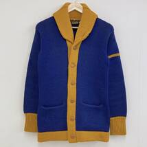 30s USA製 VINTAGE BRADLEY KNIT WEAR ショールカラー ローゲージ ニット カーディガン ツートン マスタード ビンテージ ヘチマ襟 0258_画像1