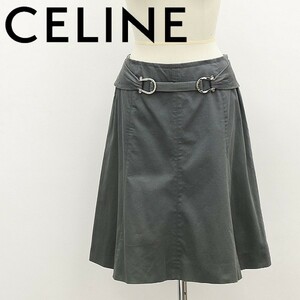 ◆CELINE セリーヌ ストレッチ コットン ベルトデザイン スカート グレー 38