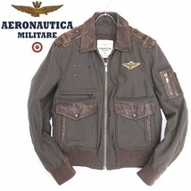 美品◆AERONAUTICA MILITARE アエロナウティカ ミリターレ レザー使い ロゴワッペン エルボーパッチ 中綿 ジップ ジャケット 48_画像1