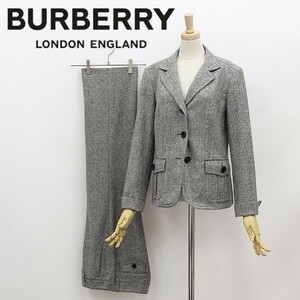 国内正規品◆BURBERRY LONDON バーバリーロンドン イタリア製生地 ネップツイード 3釦 ジャケット＆パンツ スーツ セットアップ グレー