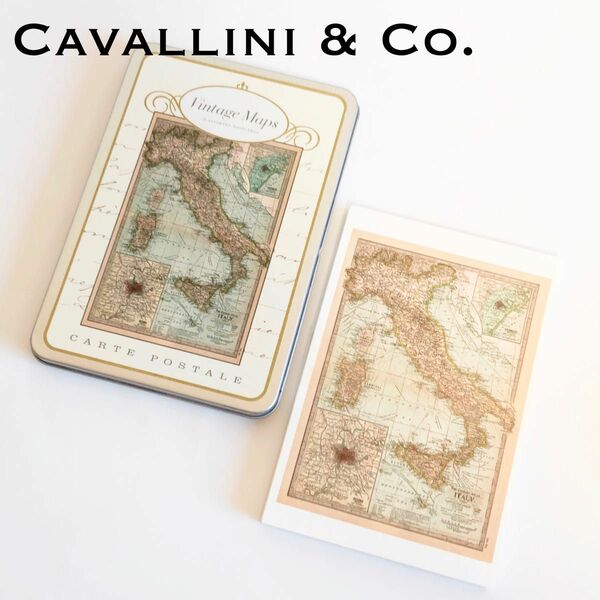 Cavallini & Co. CAVALLUNI社 ヴィンテージマップ ポストカード 世界地図 絵はがき 缶入り 紙もの 