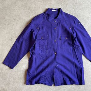 ビンテージ スタンドカラー デザインシャツ 3 ヴィンテージ 紫色 パープル バンドカラー ロングシャツ レディース 80s 古着