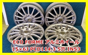 ★15インチ 社外 ECO FORME 中古 アルミホイール 4本 5穴 PCD114.3 IN53★