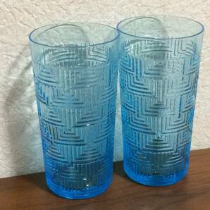 昭和レトロ ガラス アデリア グラス 希少 幾何学模様 ブルー 2個の画像1