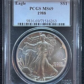 Silver Eagle イーグル銀貨1枚1988年PCGS鑑定(MS69) 