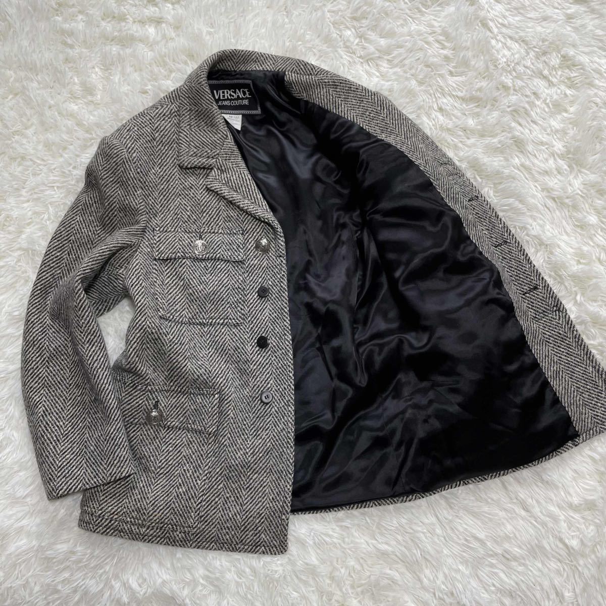 VERSACE フード付 ステンカラーコート イタリア製 USED ジャケット