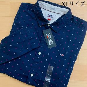 レア品♪★Tommy Jeans【XL】US限定販売品の総柄刺繍メンズアイコンシャツ