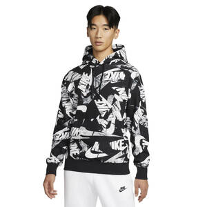 ■ナイキ スポーツウェア プルオーバー フーディー ブラック/ホワイト 手刷り風 新品 Mサイズ NIKE NSW SPE+ BB AOP HOODIE DM6882-010